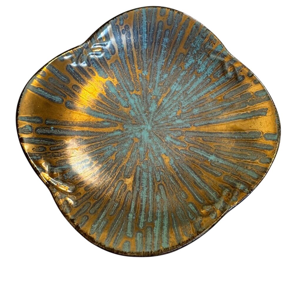 Vintage Carstens Tonnieshof West Germany Gold Teal Decorative Plate Trinket Dish